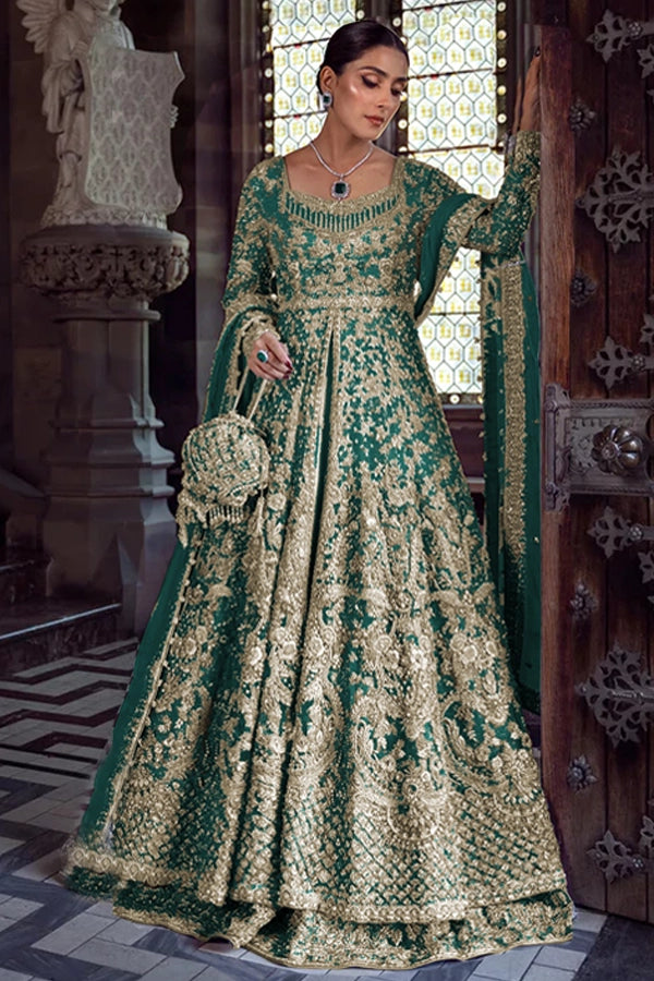 green emerald velvet dress Faiza Saqlain pista Green Wedding Collection Maxi Net Fabric – GoodLuck  Collections