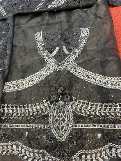 Maria B - Black & Grey Saree