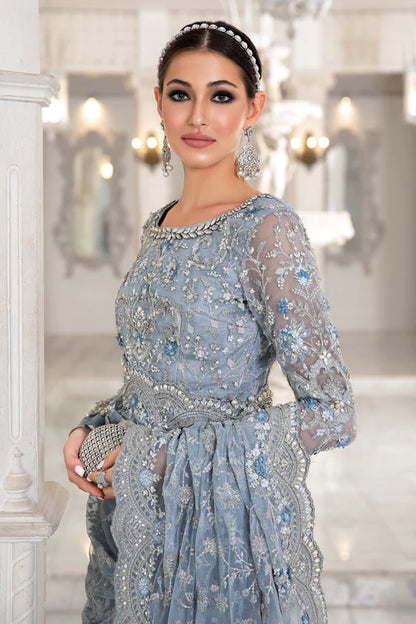 Maria B - Couture Ice Blue Saree