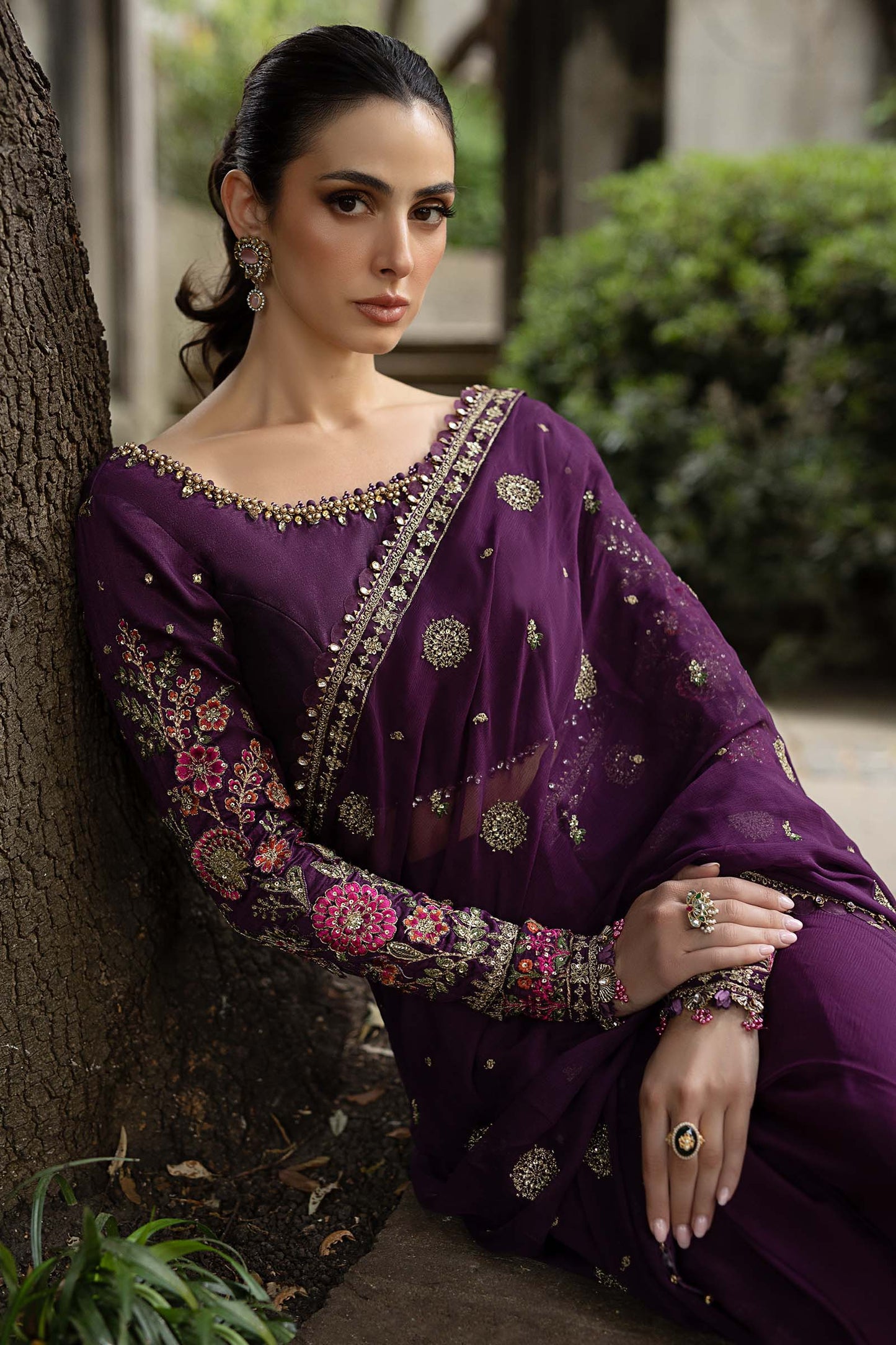 Maria B Chiffon plum saree collection

