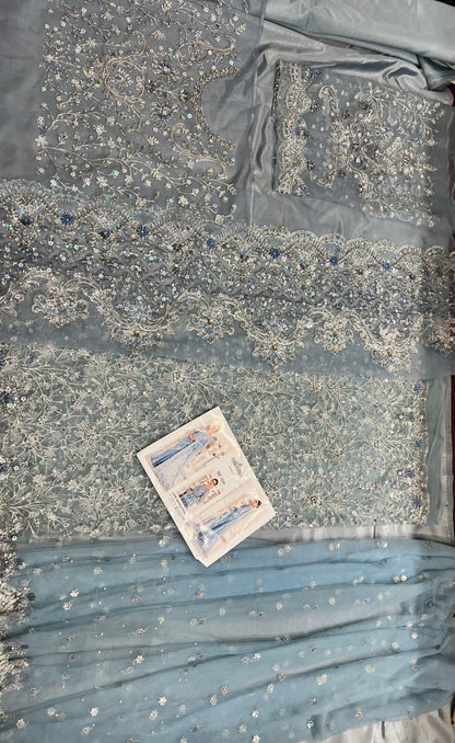 Maria B - Couture Ice Blue Saree