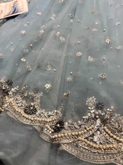 Maria B - Couture Ice Blue Saree