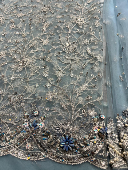 Maria B - Couture Ice Blue Saree