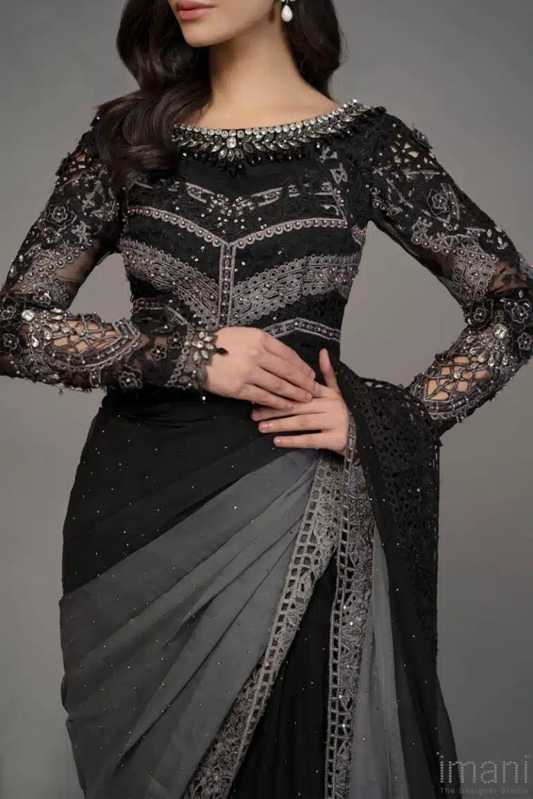 Maria B - Black & Grey Saree