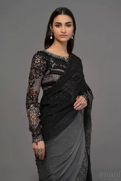 Maria B - Black & Grey Saree