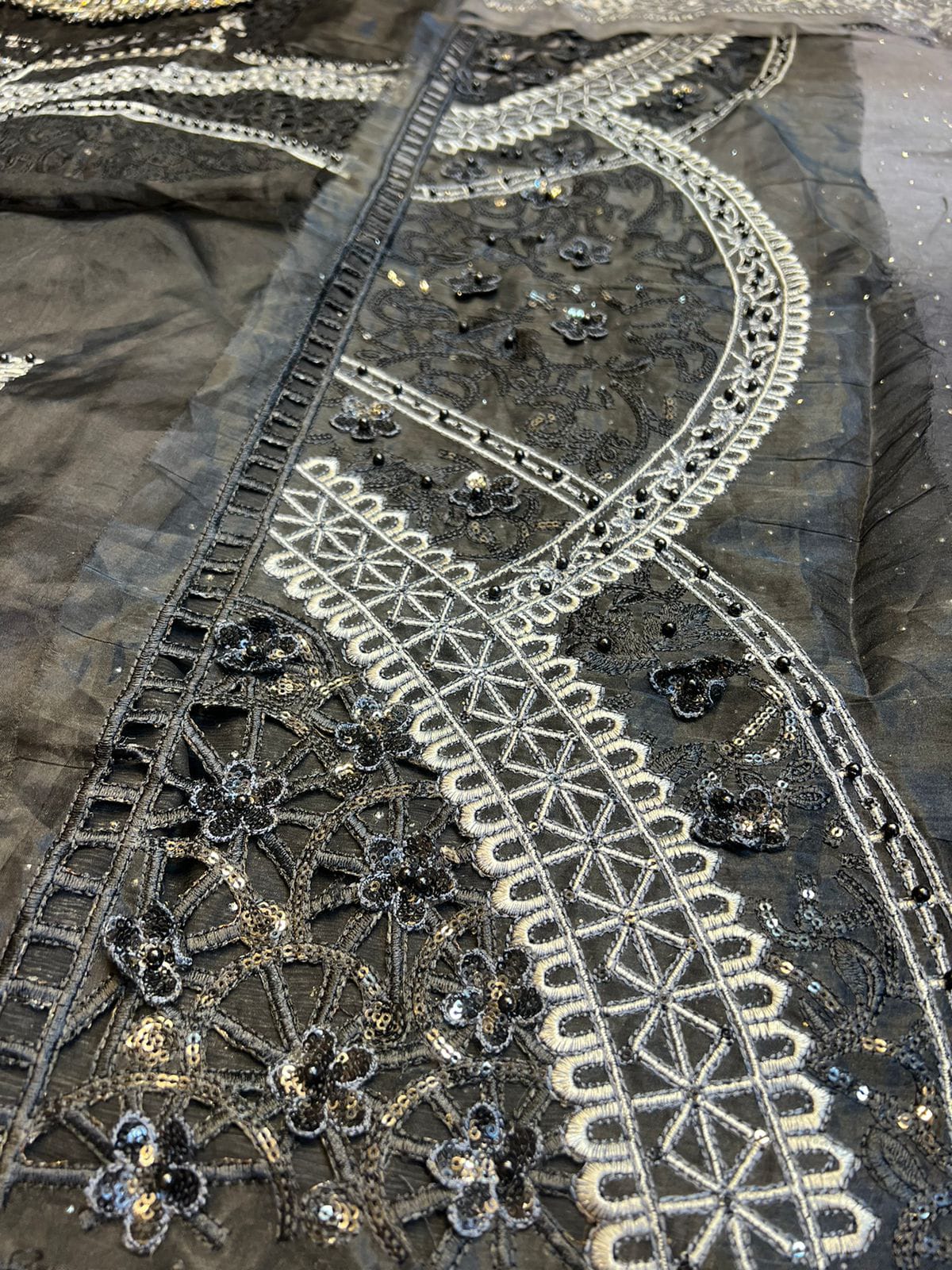 Maria B - Black & Grey Saree