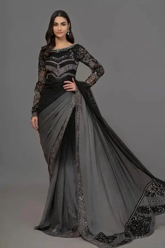 Maria B - Black & Grey Saree
