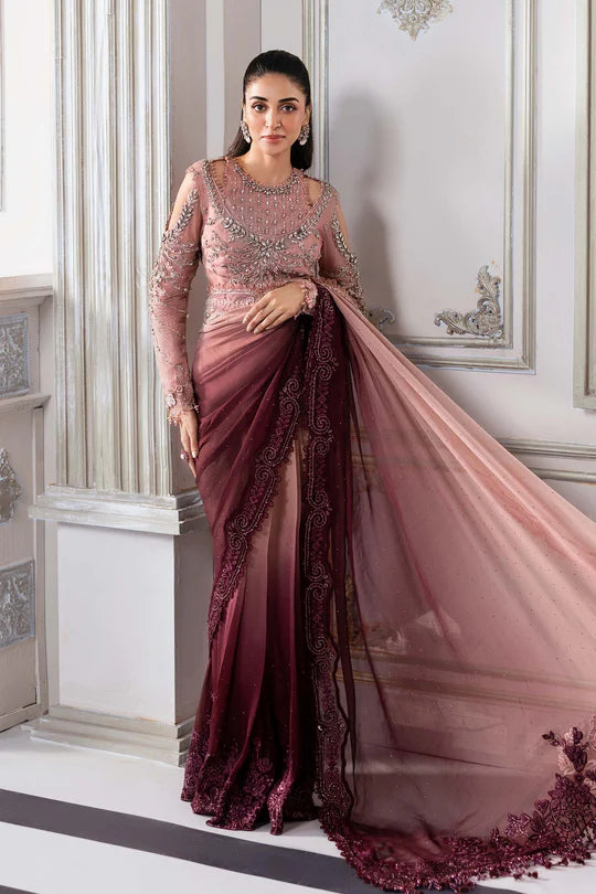Maria B - Ash Pink Chiffon Saree